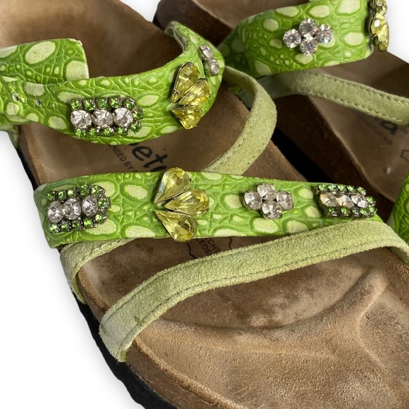Betula Birkenstock Sandals Cross Strap Green Croc Jewel Embossed size 5/36 - Picture 3 of 7